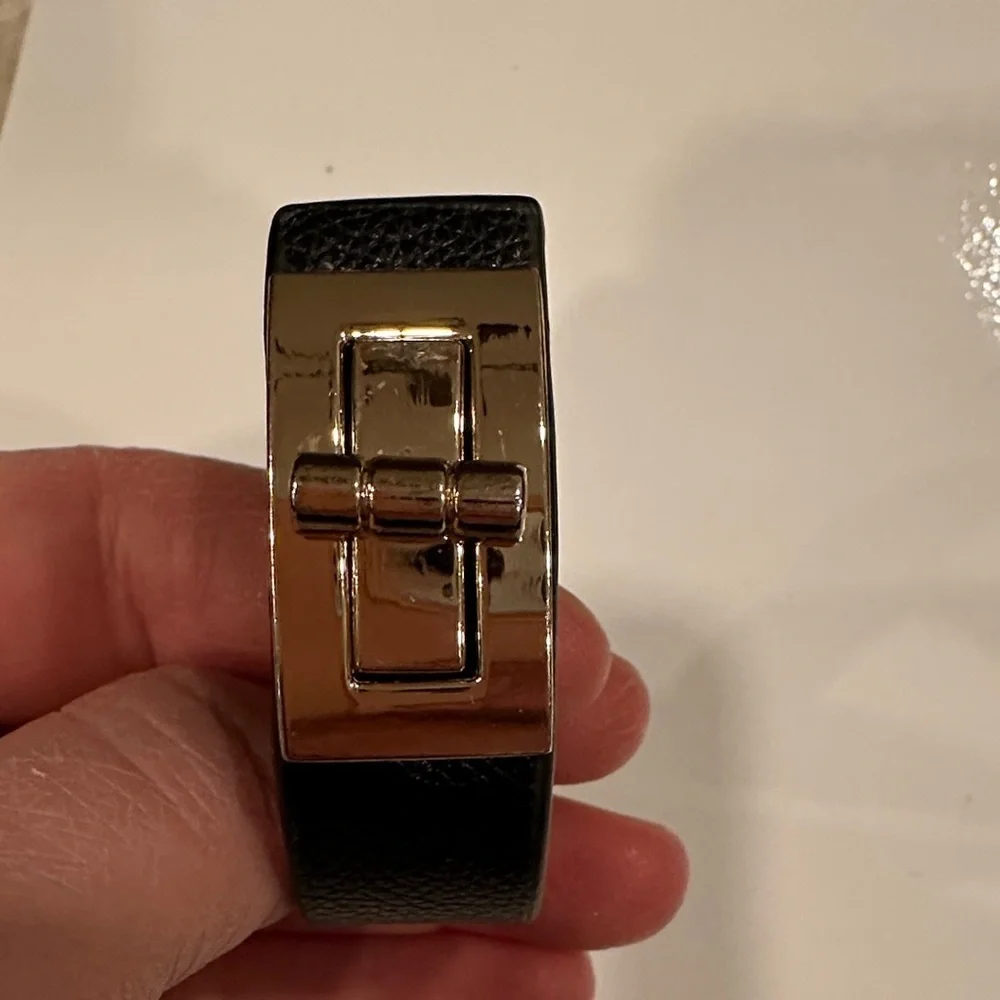 Black Faux Leather Bracelet with Gold Clasp